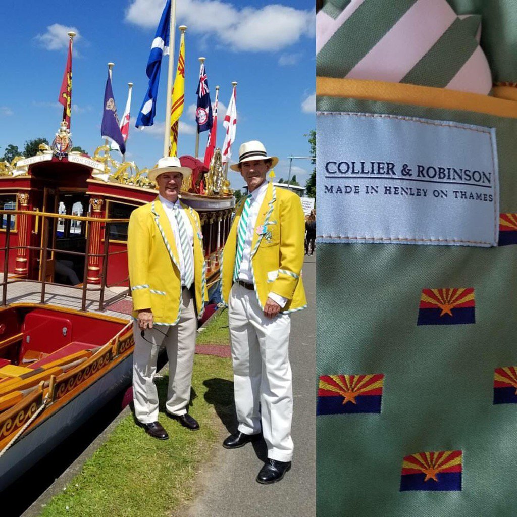 CollierandRob's tweet photo. Loving these @RowRio #rowingblazers we made with #Arixona #flag lining! Looking fab guys! #Henley #hocr #hrr https://t.co/GsgHP7PxTK