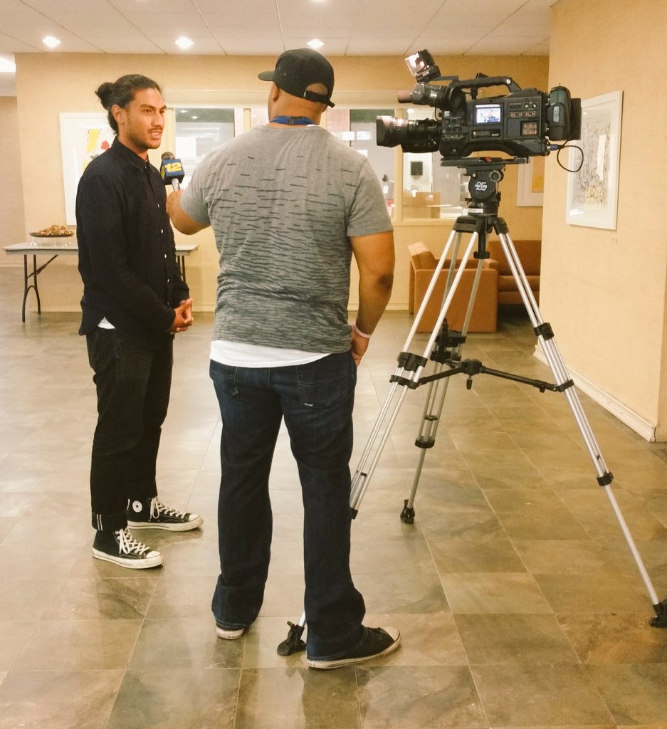 jessicacmar's tweet photo. WHOAH, did you hear the news?! #EinsteinHackathon2017 made the local news!! Raymund Bueno explaining Team WORK's project to Channel 12. https://t.co/cHYts6vp2V
