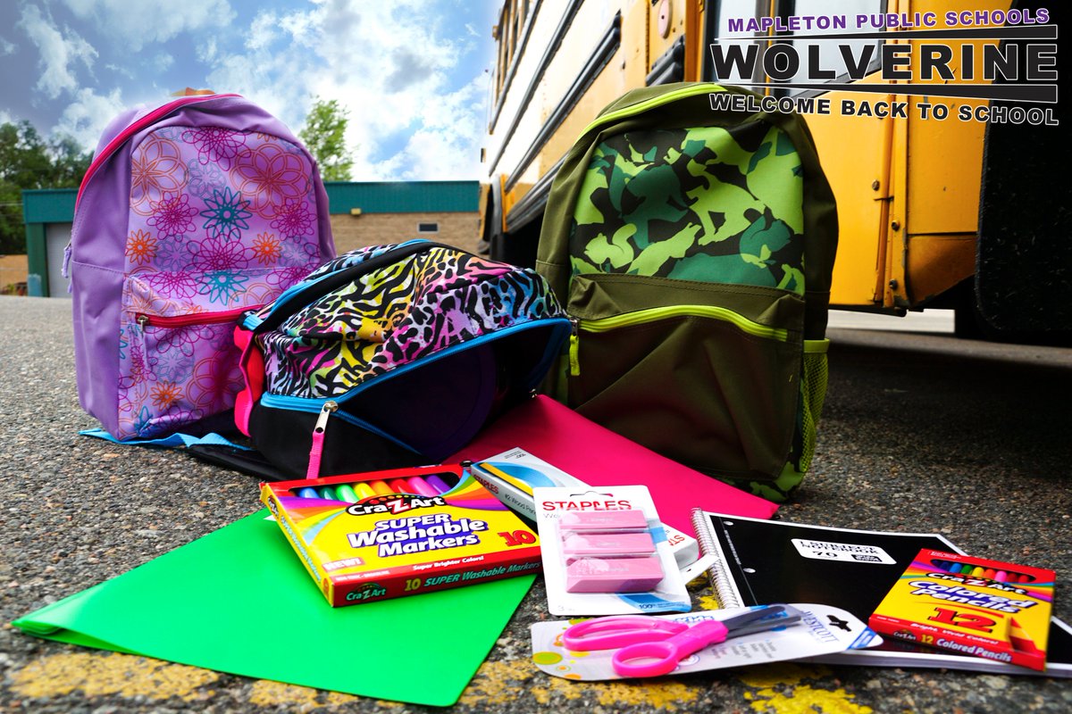 MapletonSchools's tweet photo. Bring your Mapleton student to the Wolverine Welcome Back to School event & they'll receive a free backpack w/ school supplies! #IAmMapleton https://t.co/Az0xZ6qNRI