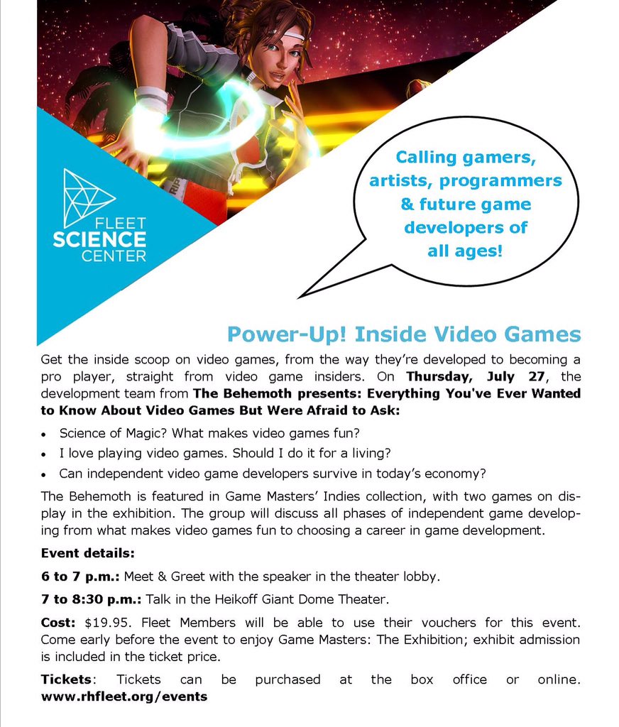 TheDeckster10's tweet image. Get up close and personal with the makers of #castlecrashers this Thursday at 6pm at the #FleetScienceCenter !