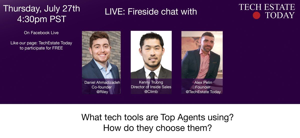 Join <a href="/fastagent/">Kenny Truong</a> from <a href="/climbsf/">US Travel Landmarks</a>, @danthevc from <a href="/getrileynow/">Riley</a> and Alex Pelin from TET.
Live on Facebook at 4:30pm PST.
facebook.com/techestatetoda…