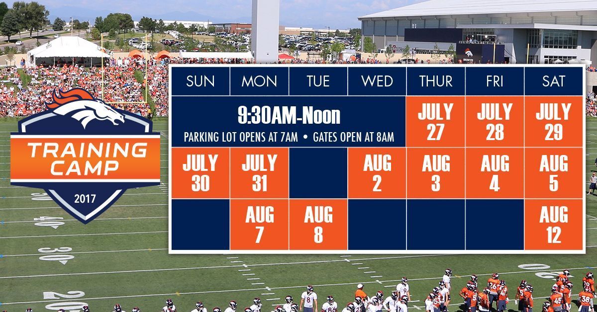 Broncos's tweet photo. Two more sleeps 'till #BroncosCamp ...

Gates open at 8 a.m. THURSDAY!

📅 » https://t.co/waKqKtMJtq https://t.co/B8zcymP9HP