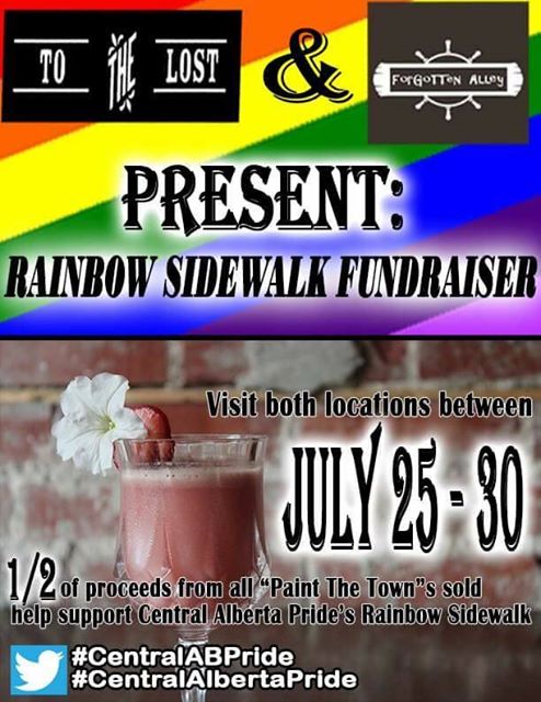 Tonight is our 1st night of <a href="/CentralABPride/">Central Alberta Pride</a> fundraising! Raise a delicious glass to love and happiness for all♥️@ToTheLostRD <a href="/ForgottenAlley/">Forgotten Alley</a>