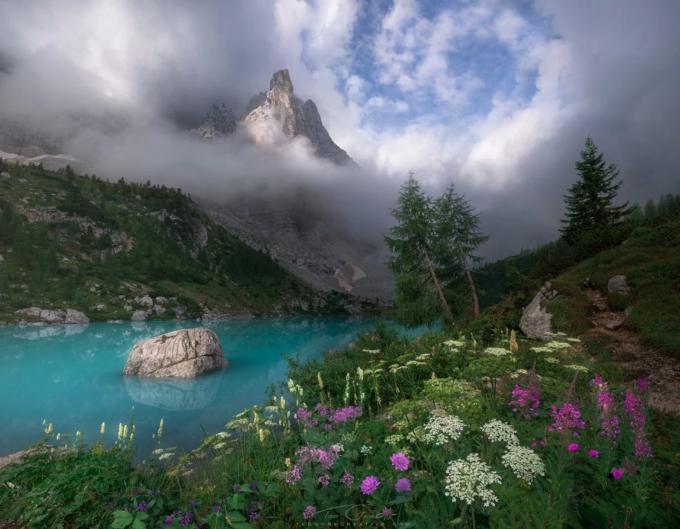 Good afternoon, "Breaking Fast" by Ted Gore. #landscape #flowers #wildflowers #Italy #dolomites #Europe #lake #Clouds #weather #Glacier