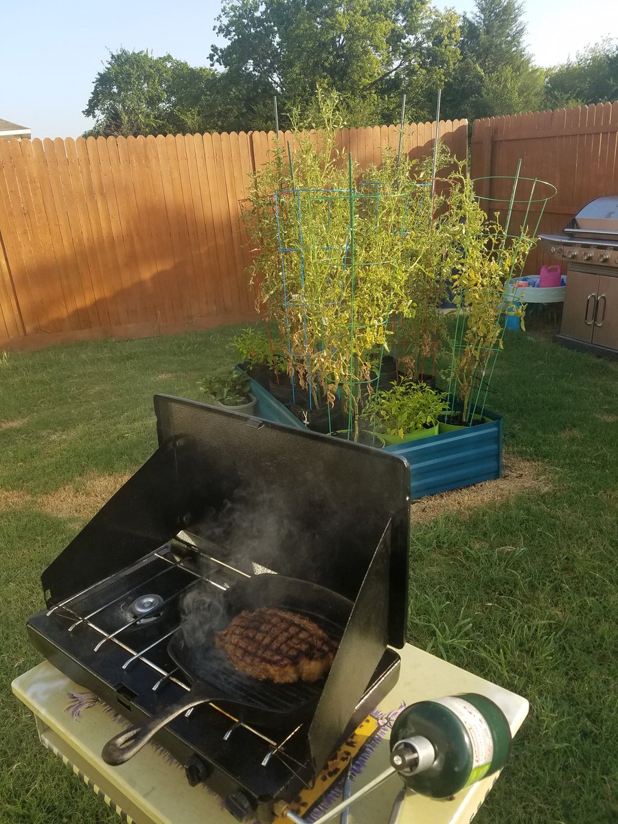TXChickenMan's tweet photo. When the wife says you can't cook steaks in the house anymore because it's to smokey but you love #castiron steaks. https://t.co/1SlSiToqpY