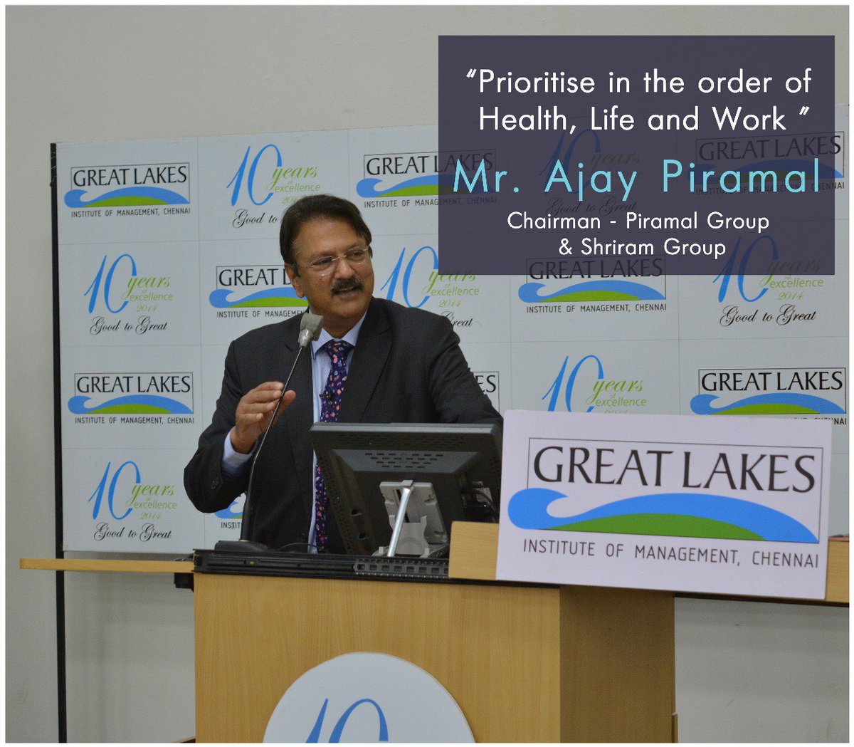 GreatLakes_MBA's tweet photo. Mr. Ajay Piramal -  Chairman,  Piramal Group, sharing his style of time management with our students during the talk today #gliq #gldiaries https://t.co/6gNcqdrgiV
