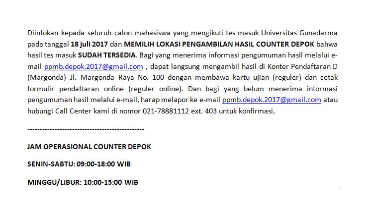 PPMBUG_DEPOK's tweet photo. Pengumuman untuk hasil ujian masuk tanggal 18 Juli 2017 https://t.co/z0LXJlU5rg