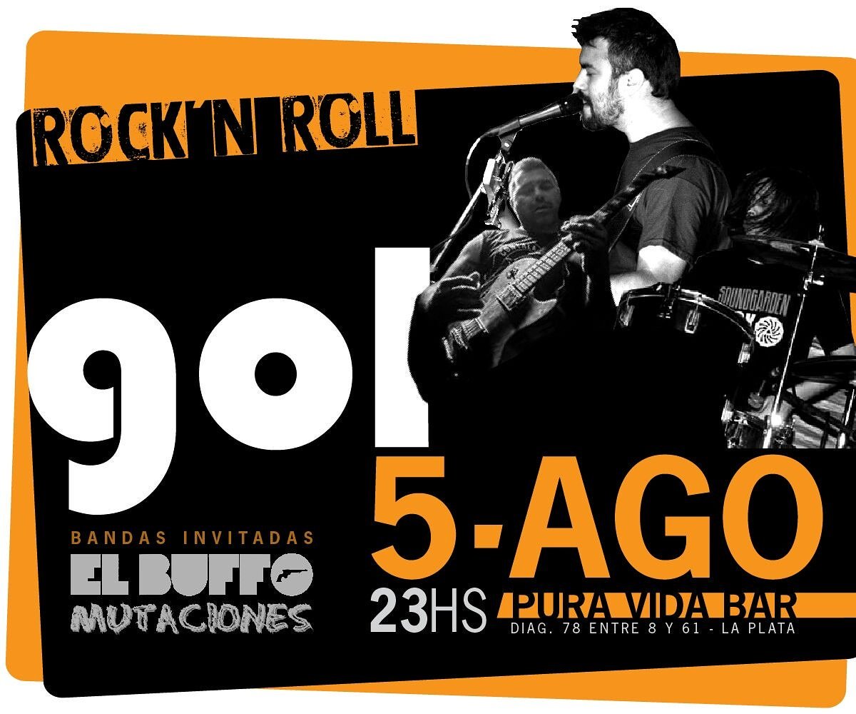 cuandotocamos's tweet photo. 5 de agosto @GolRockLP en @puravidabarlp junto a #ElBuffo y #Mutaciones https://t.co/mNLs5XomGH