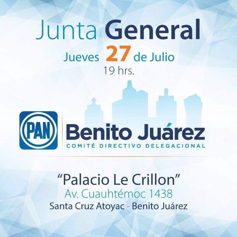 storreblancae's tweet photo. Este jueves 27 de julio tenemos una cita en nuestra Junta General. Te esperamos a partir de las 19 hrs. en Palacio Le Crillon. https://t.co/LNcH49WiQN