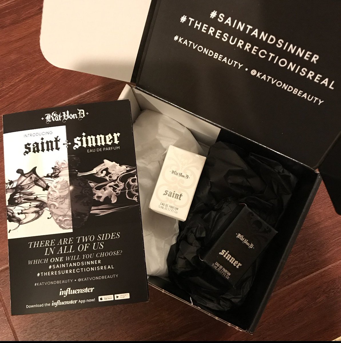 maumak's tweet photo. Perfect timing! Got the #@katvond #theresurrectionisreal VoxBox from Influenster for review just after I started to look for a new perfume! https://t.co/xPpJCCIlEj