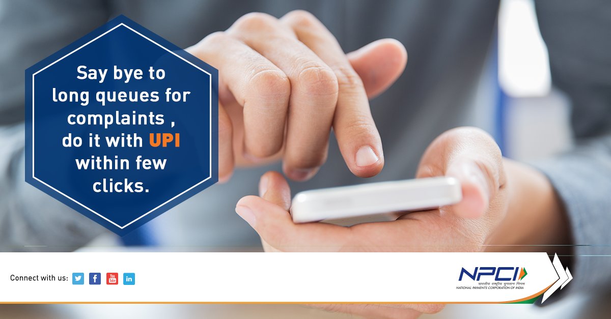 NPCI_NPCI's tweet photo. Now raising complaints is just a click away through @UPI_NPCI app. #DigitalTransactions #PayCashless https://t.co/LGHTfpiiCB