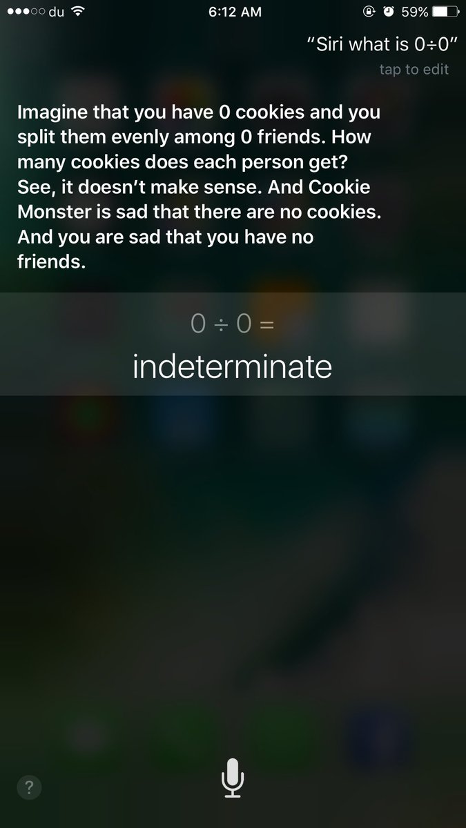 theshallwani's tweet image. When you ask Siri zero divided by zero #sirifun