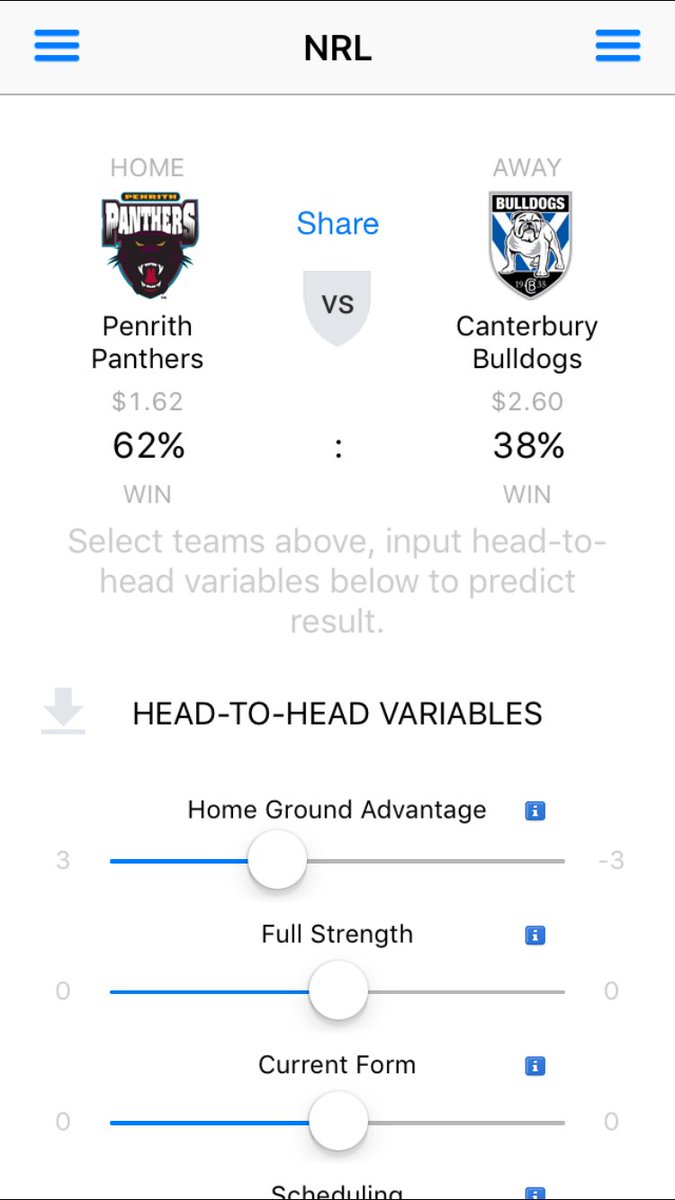 Rugby League Prediction:

Penrith
PANTHERS

Vs

Canterbury Bankstown
BULLDOGS

#NRLPanthersBulldogs