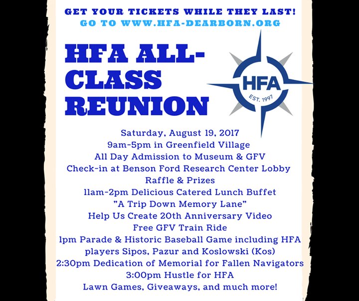 hfa_dearborn's tweet photo. Get your tickets for the HFA 20th Reunion at The Henry Ford Greenfield Village. @thehenryford https://t.co/aXhPtQaFf7