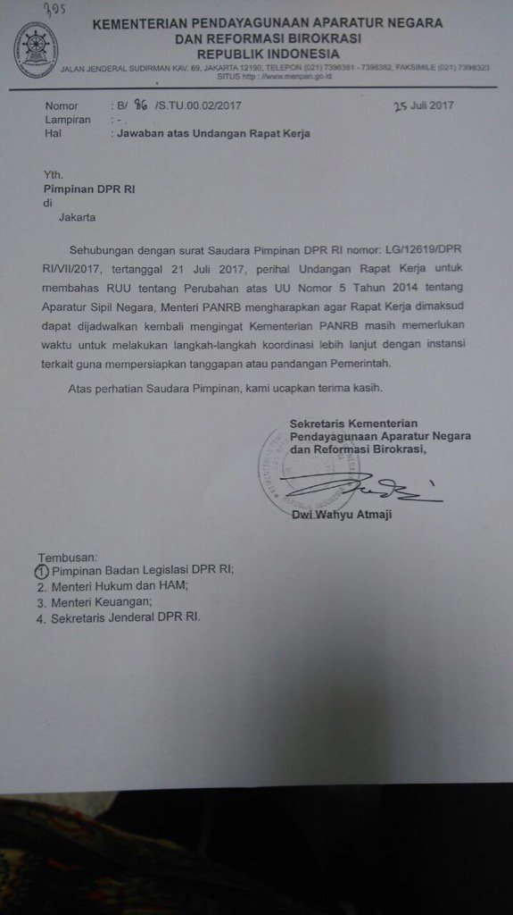 Sudah dua kali Menpan tidak hadir, BATALKAN RAPAT dengan DPR, katanya DIM Pemerintah sudah siap. #JanganJadiPinokio 🙈