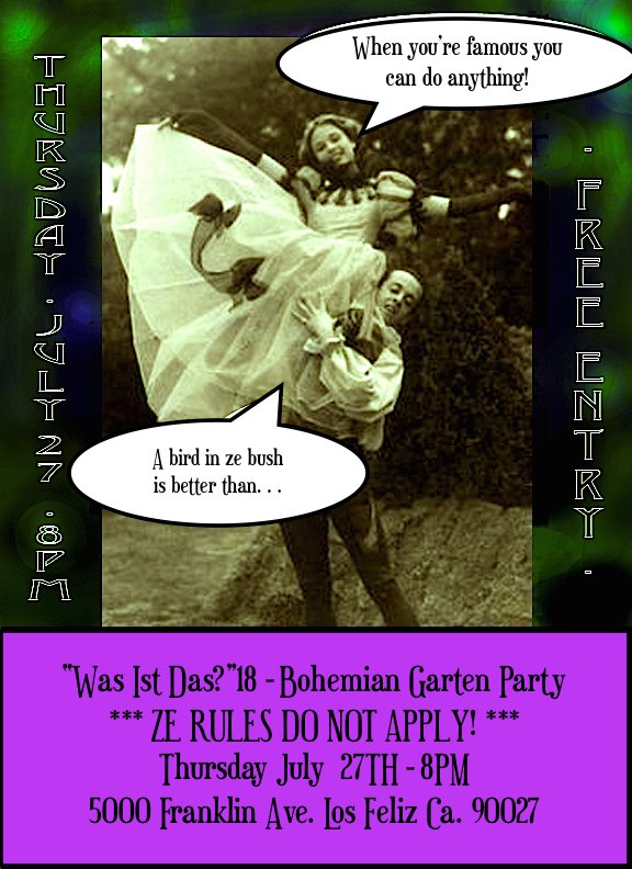 Godfrey2Matthew's tweet photo. 2 days until @WasIstDasShowLA Garten Party - It vill all go down at 5000 Franklin Ave in Los Filez at 8pm - The Rules Do Not Apply. https://t.co/pVLT4VEFMg