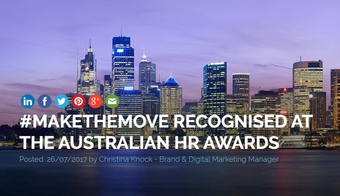 S3aKay's tweet photo. Proud to be the only SME finalist! #MakeTheMove is up for Best Recruitment Campaign at #AusHRAwards 😮 https://t.co/Y9LYJR4ivU  🙌 #LifeAtCP https://t.co/7tVTgfBDw6