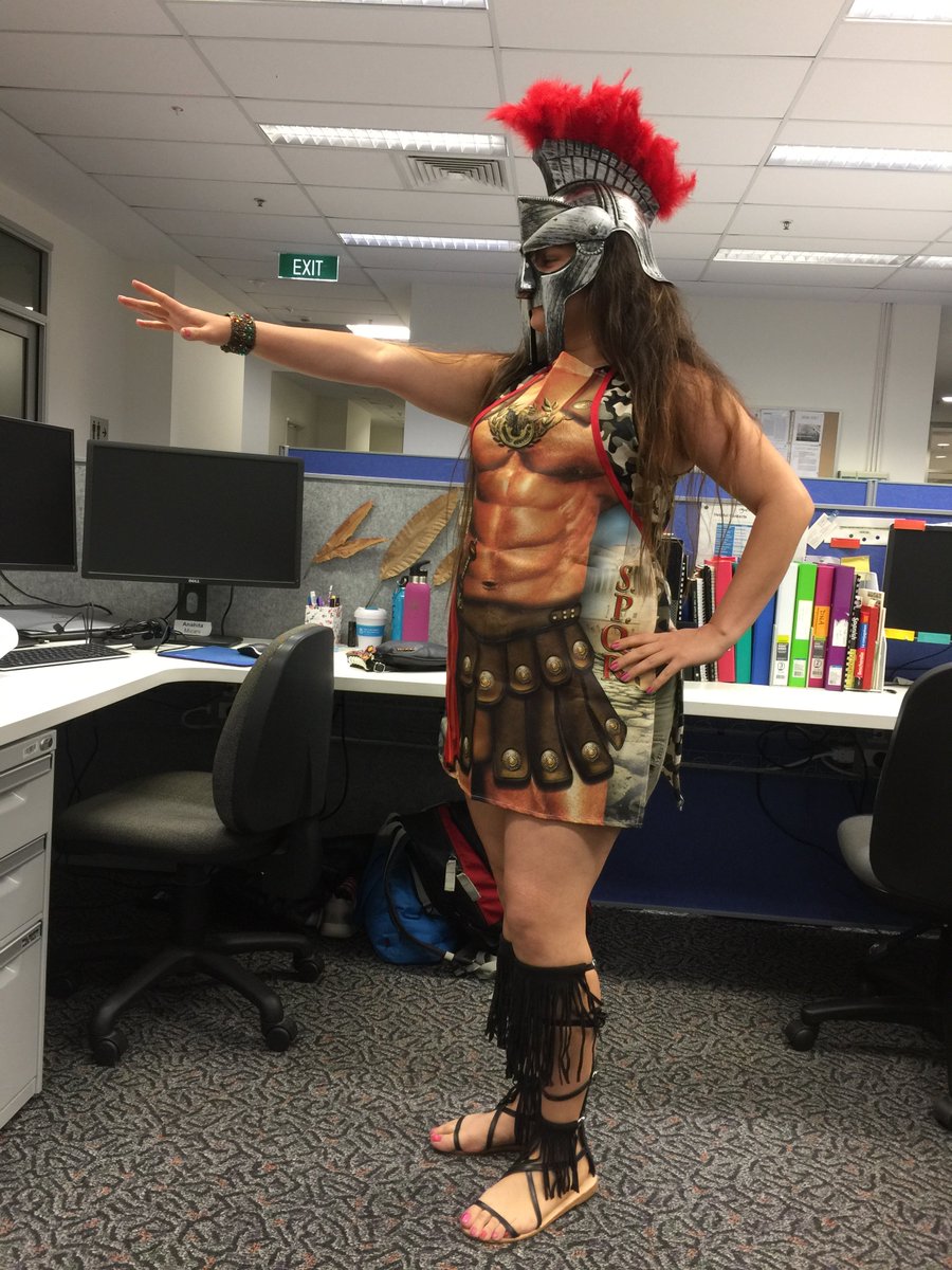hortprincess's tweet photo. 😀A typical work day at UQ! Best Senior Postgraduate Administrator ever! Kat Payne. And myself (UQ PhD Student) as a Gladiator! https://t.co/bWrLopZQ8H