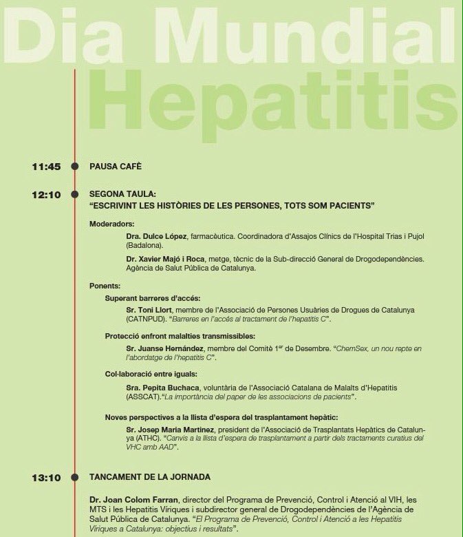 CATNPUD's tweet photo. El 28 de julio, la red catalana de personas q usan drogas patrocina el Día Mundial de la Hepatitis @metgescatalunya @asscatinforma @salutcat https://t.co/Ww1KGJL4cG