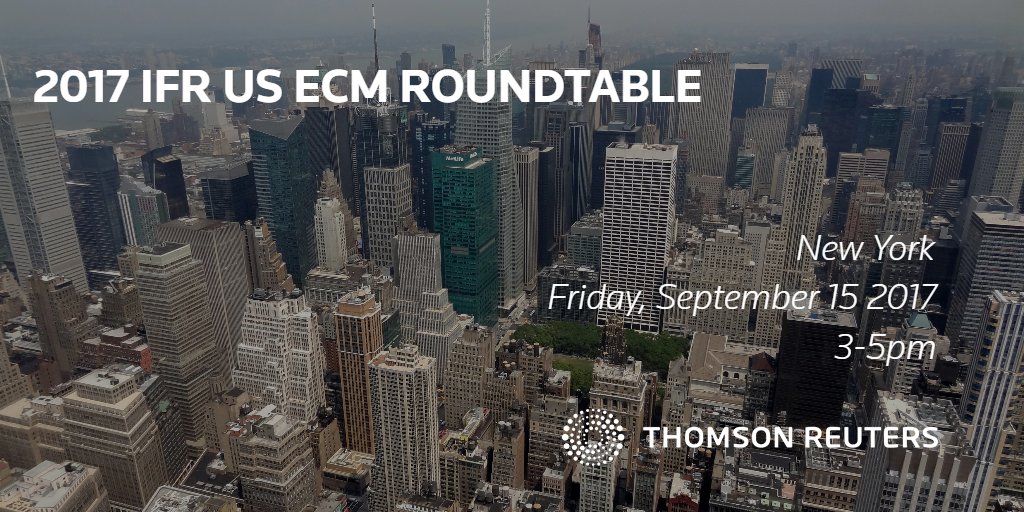 ifr_events's tweet photo. The IFR US ECM Roundtable takes place in New York on Friday September 15 2017. Free to attend - register at https://t.co/KdGuZ5qxBB https://t.co/afLrhNWVIs