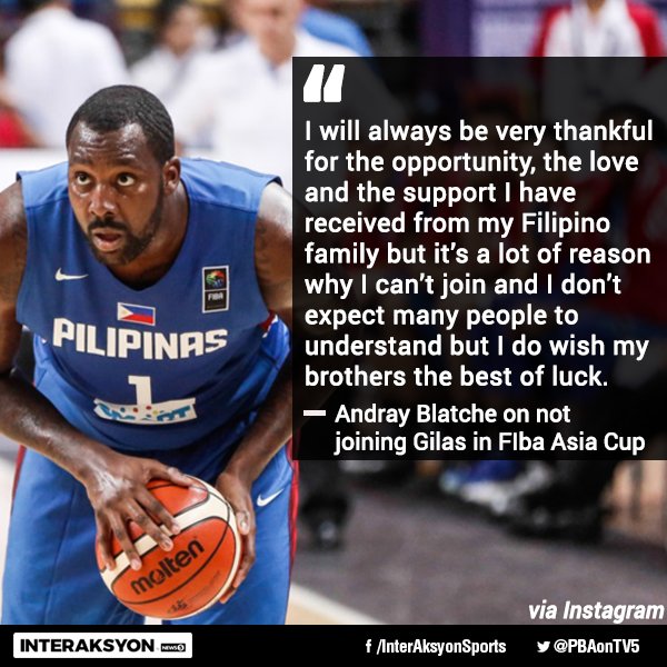 PBAonTV5's tweet photo. Andray Blatche speaks out about not joining Gilas in FIBA Asia Cup. https://t.co/kWf5Q1AGmQ