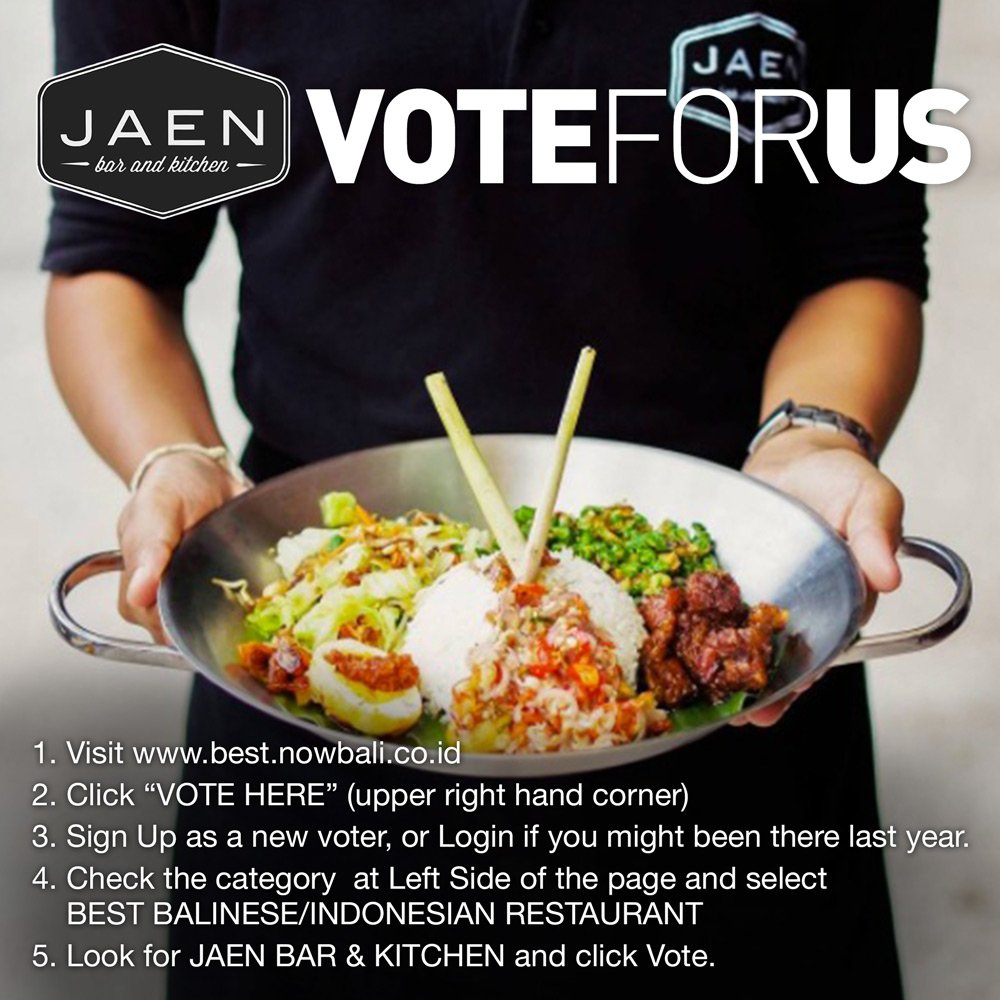 zesthotels's tweet photo. We're so excited to announce that #JaenBarKitchen has nominated on NOW! BRBCA 2017 as Best Balinese Restaurant
@NOW_Bali #VoteForUs https://t.co/arxarIJn5h