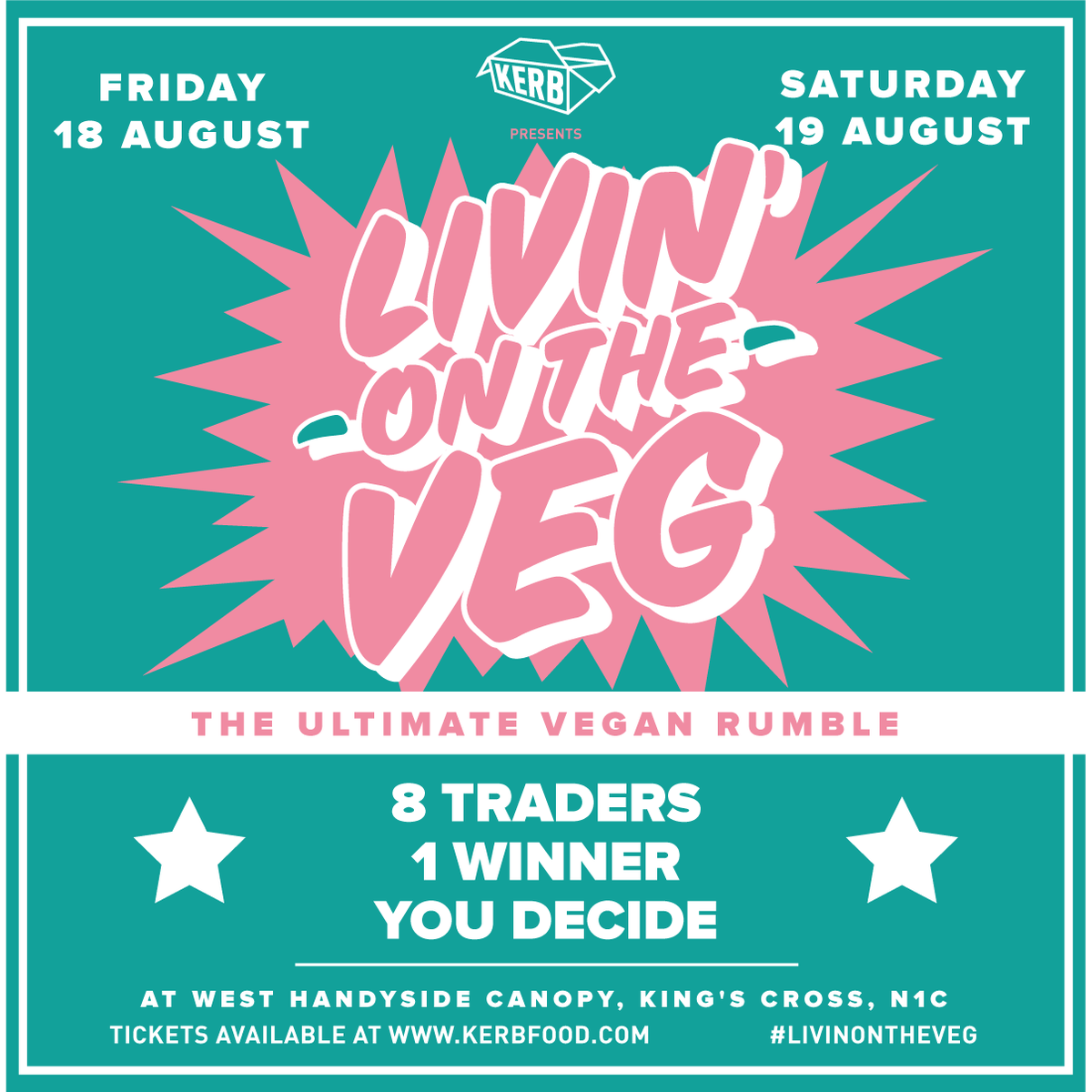 OUR FIRST VEGAN EVENT: KERB presents #LivinOnTheVeg🌱 The Ultimate Vegan Rumble.

Earlybird tickets NOW on sale here👉 bit.ly/2eLyHKS