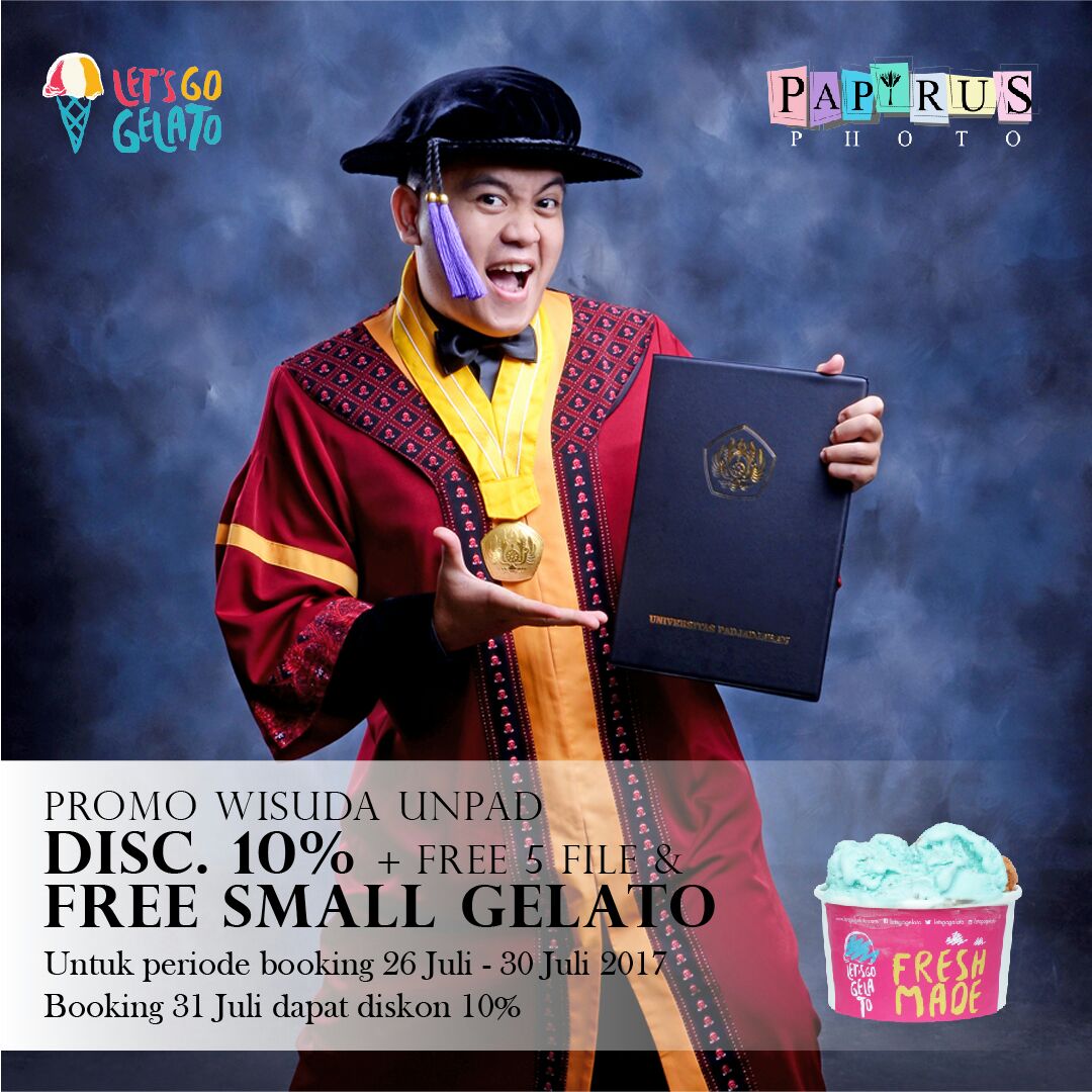 mulai dari tgl 26 Juli - 30 Juli 2017 dapetin diskon10% plus FREE 5 file foto dan Small Cup Gelato! Yg  booking tgl 31 Juli dpt diskon 10%
