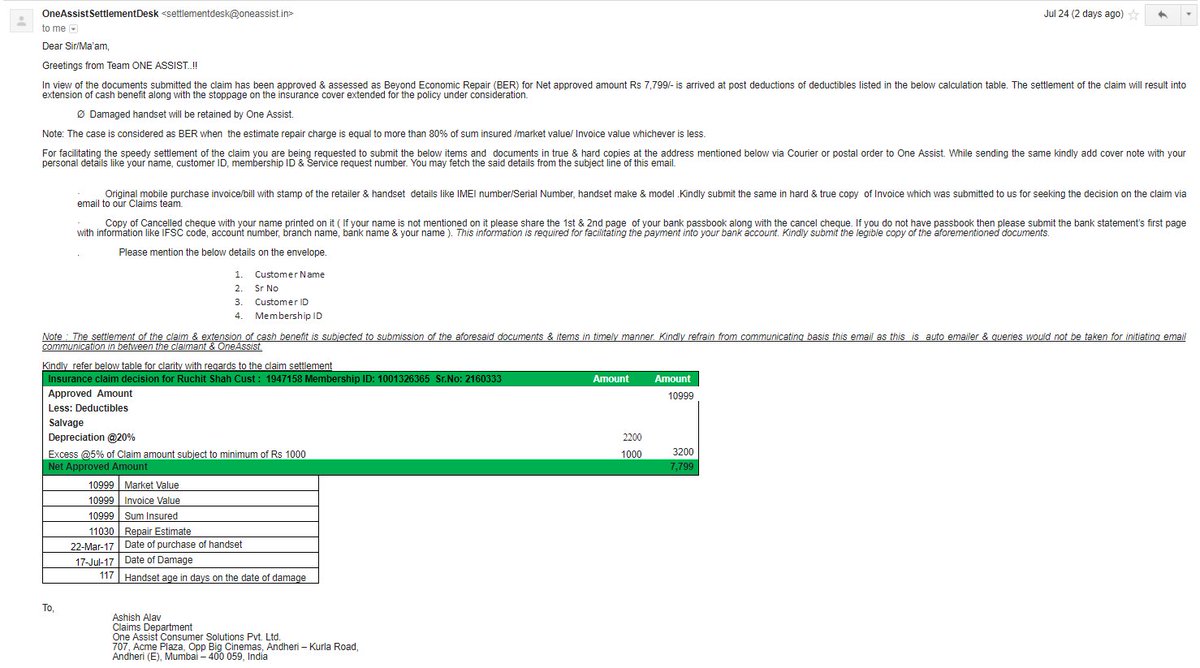 RuchitShah5's tweet photo. Check this out repair estimate of working condition phone to be higher than mobile price. Seriously what kind of fraud is this?@oneassist_in https://t.co/rBbyas4YFQ