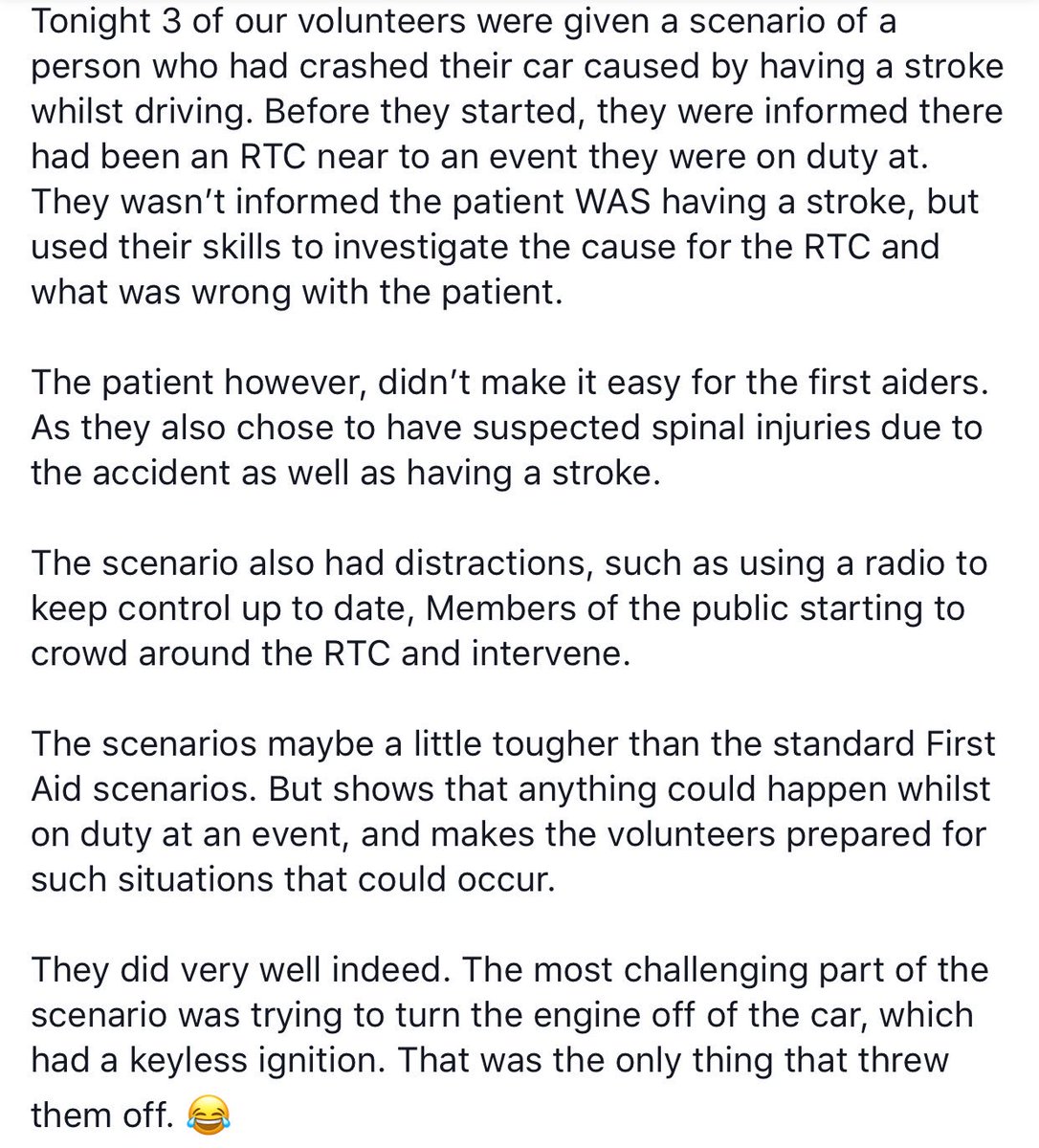 BushburyASU's tweet photo. Last night we did a scenario with our volunteers, and they did REALLY well. #firstaid #firstaidscenario #RTC #Stroke #mysjaday https://t.co/1qc5LAjINs