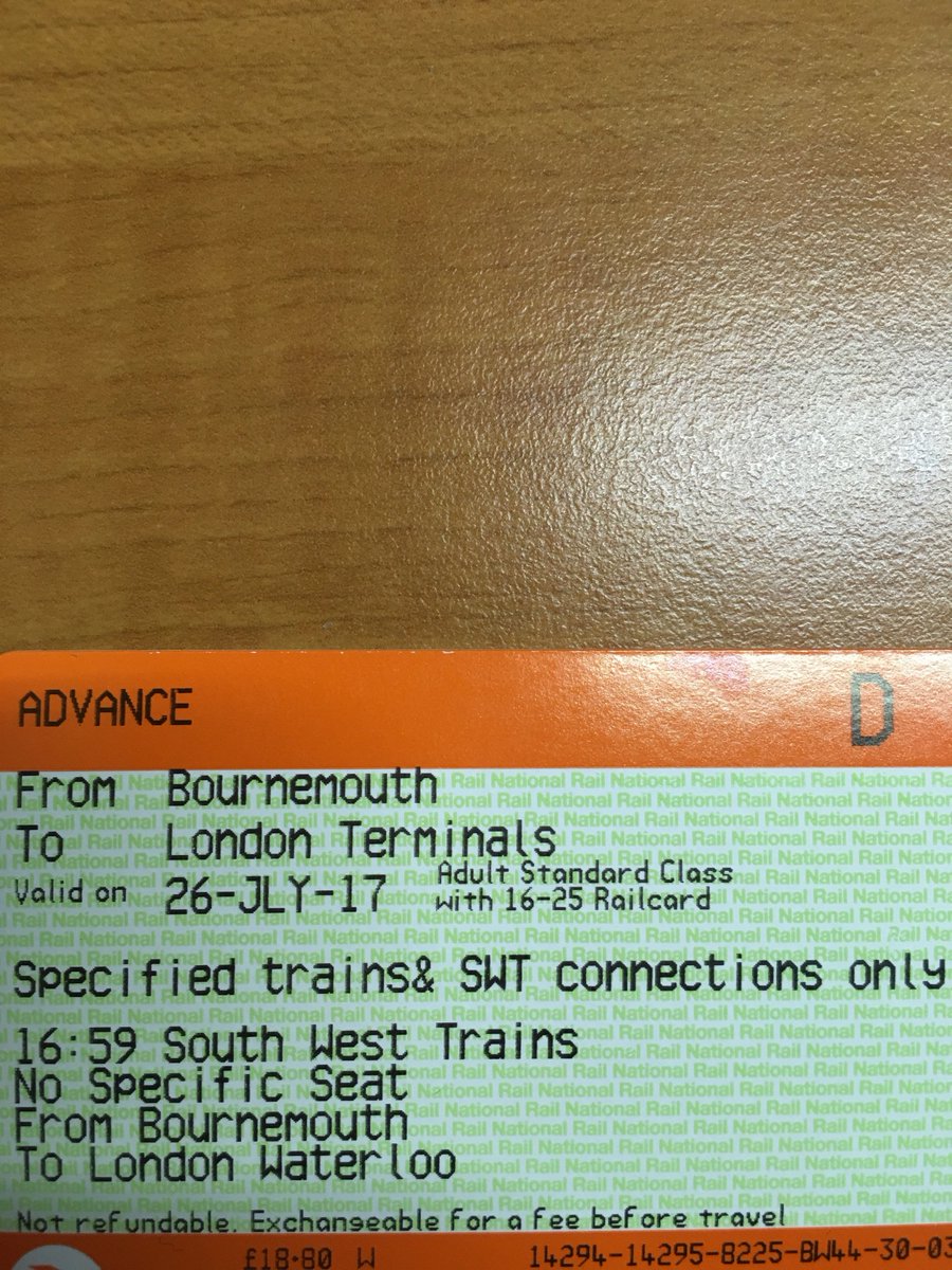 max79368's tweet photo. @SW_Trains with this ticket can I only get on this service or can I get on a slightly earlier train from Bournemouth to London? https://t.co/vlWrl1VoOf