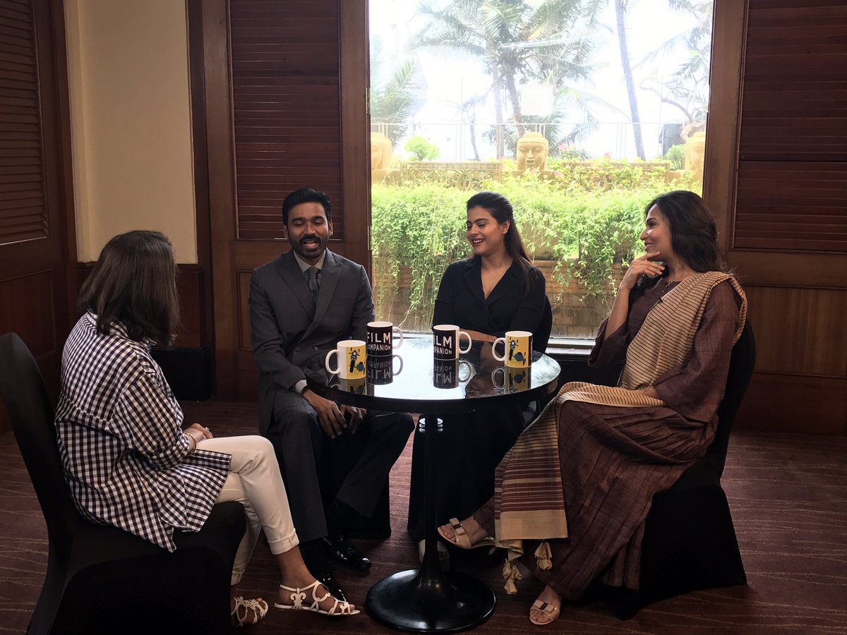 anupamachopra's tweet photo. Wednesday morning well spent  chatting w @KajolAtUN, @dhanushkraja &amp; @soundaryaarajni! He has to be the most soft-spoken star I've ever met! https://t.co/UBnUnWN8vj