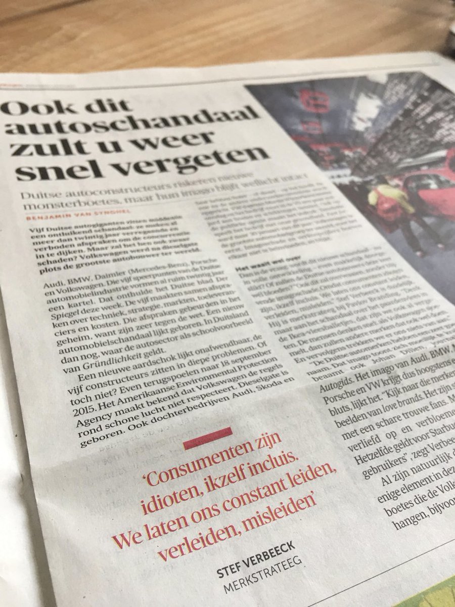 PavlovBranding's tweet photo. Vandaag in #DeMorgen: merkstrateeg @stefverbeeck over mogelijke imagoschade bij Duitse autoconstructeurs na een nieuw schandaal https://t.co/lVDh1aoxgW