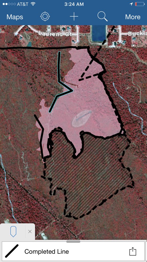 jwnature's tweet photo. @Aggie_Forester @TXForestService Crown Ranch Fire - Montgomery County, Texas - approximate estimates 104 acres Sunday (hatch) and 102 acres Monday (pink). Great team work https://t.co/SFmTwDCrA0