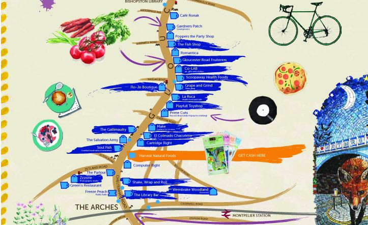 VisitBristol's tweet photo. Discover the quirky shops, bars and cafes of Gloucester Road with this new map: https://t.co/6mHlec9YN1 https://t.co/w8eLc35TEQ