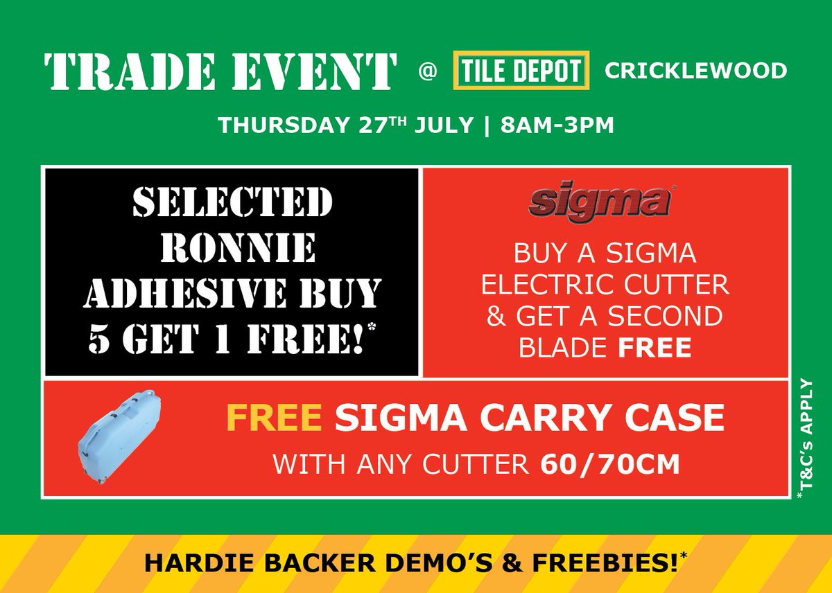 TheTileDepot's tweet photo. Buy any SigmaUK cutter at  Cricklewood tomorrow and get a second blade absolutely FREE! 
#tradeevent https://t.co/Er9neS6F1D