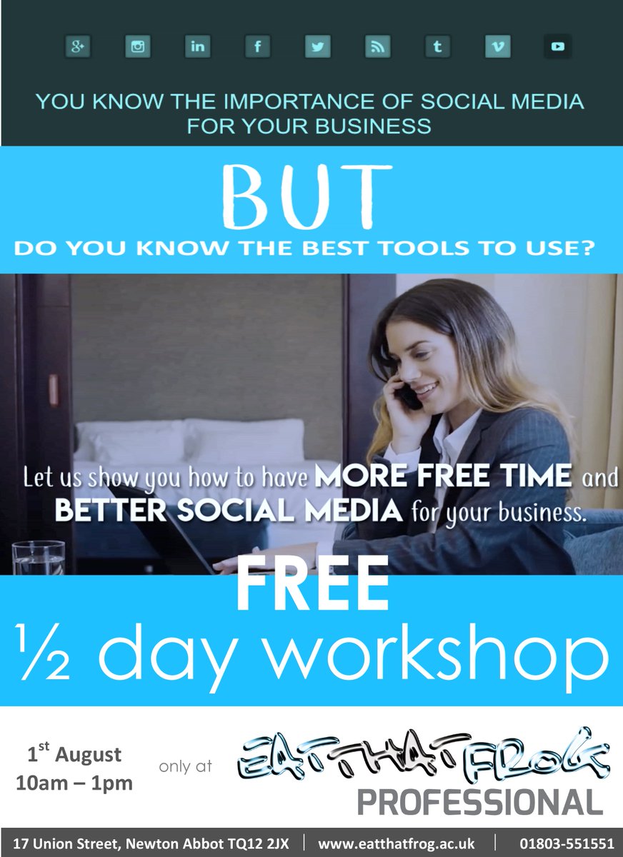 eatthatfrogcic's tweet photo. Better #socialmediamarketing for your #smallbusiness? Save time &amp; get social with this #FREE workshop #NewtonAbbot https://t.co/UkiyCEy0vO https://t.co/bstQOlRmTY