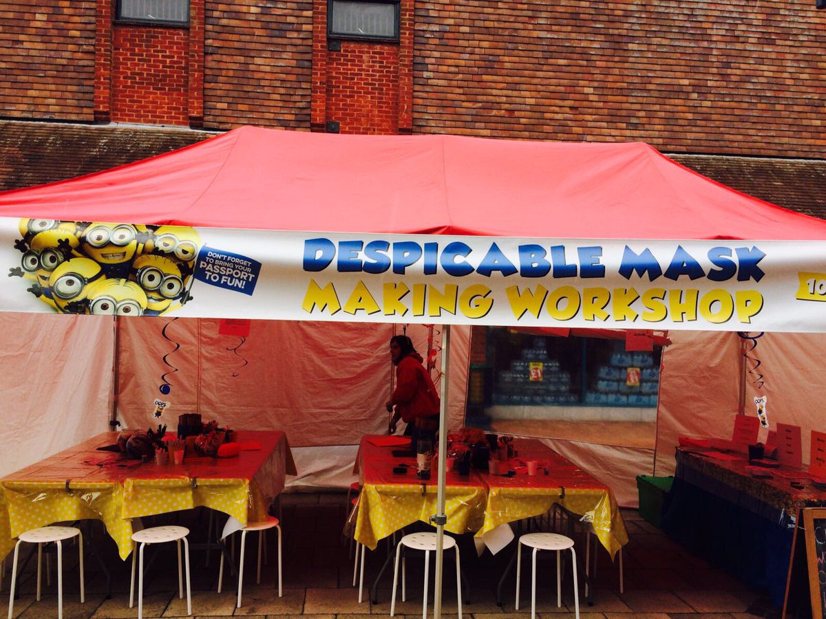 CraftyCrewUK's tweet photo. We're at @GardenSquareSC in #letchworth today with a Despicable Me Mask Making Workshop! #herts #minions #art #craft 😁🎉🙌🏼 https://t.co/1MqoukgYQI