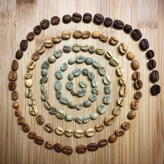 Coffee makes the world go round: a colour wheel from this mornings roast. • 
#ristrettocoffeeroasters #coffeebeans #colours #roasting