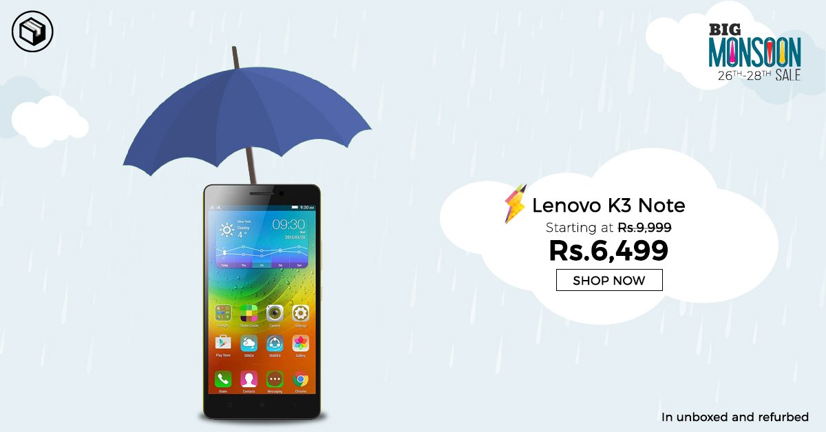 OvercartInc's tweet image. Grab the #Lenovo #K3Note available in #unboxed and #refurbed starting at just Rs.6,499. #Overcart #BigMonsoonSale