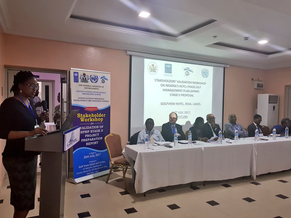 FMEnvng's tweet photo. @UNDPNigeria @UNIDONigeria Ms. Ozunimi of @UNIDO gives an update on partnership with FG on promoting sustainable industrialisation in Nigeria #HCFCSNG https://t.co/aUtV3BNo8C
