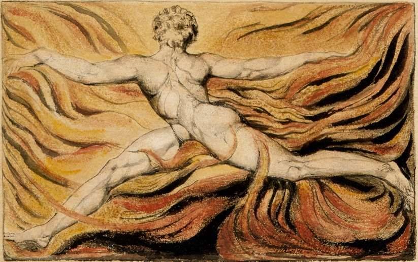 inthemoodfortw's tweet image. William Blake, O Flames of Furious Desire (Ô flammes du désir furieux) - Premier Livre dUrizen - planche III instagram.com/jeanphilippede…