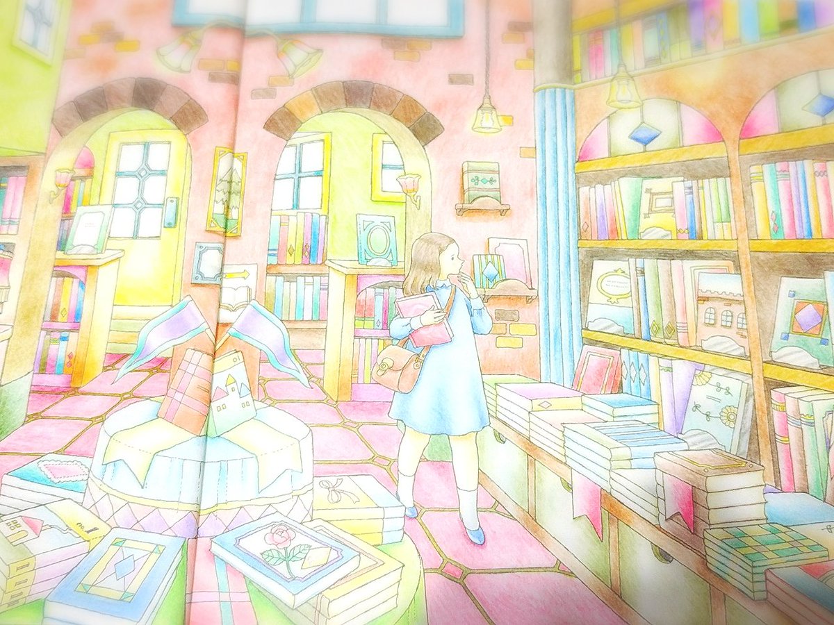 Gorgeous antique bookshop coloring 📚📚 💕 from @naito.kana hope this kind 大人 塗り絵 本屋