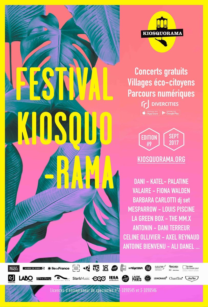 .<a href="/Kiosquorama/">Kiosquorama</a> 2017! #Paris 7/09 au 1/10 #Lisbonne 1&amp;2/09. More to come! <a href="/PalatineMusic/">PALATINE</a> DANI KATEL  Antonin @barbaracarlotti (dj set) etc