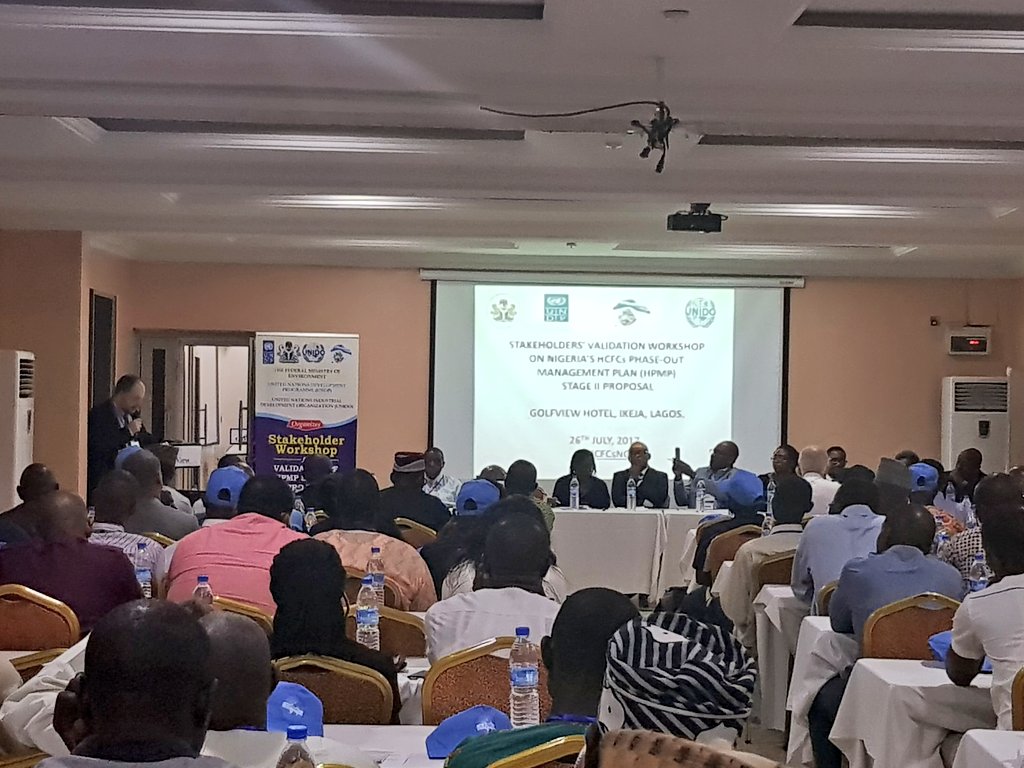 FMEnvng's tweet photo. @UNDPNigeria @UNIDONigeria @UNIDO Mr Etinnne Gonin of @UNDP presents an update on Refrigeration & Air Condition Sector Report & Strategy #HCFCsNG https://t.co/oVX0MFxWiC