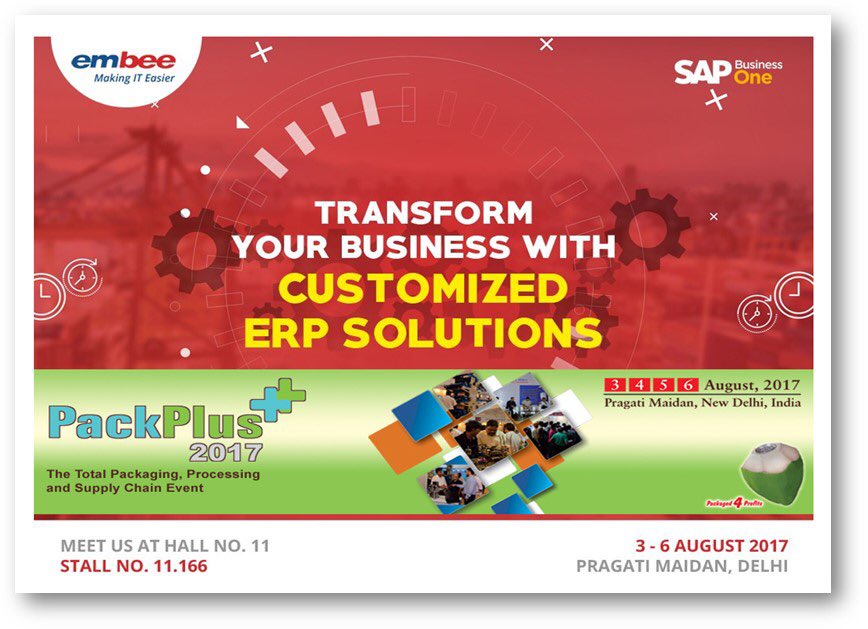 anil_marali's tweet photo. Meet @embeesoftware at @PackPlus2017 #NewDelhi to know more on #SAPBusinessOne #ERP for #Packaging #Processing #SupplyChain #SMEs @SAPIndia https://t.co/Cw3jVGLCjW