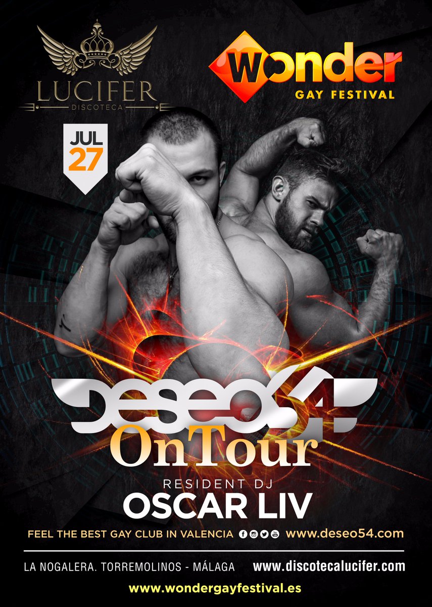 Mañana sábado te esperamos en #torremolinos #malaga en el #wondergayfestival sala @lucifer_disco. #deseo54 #gay #festival #gayfest