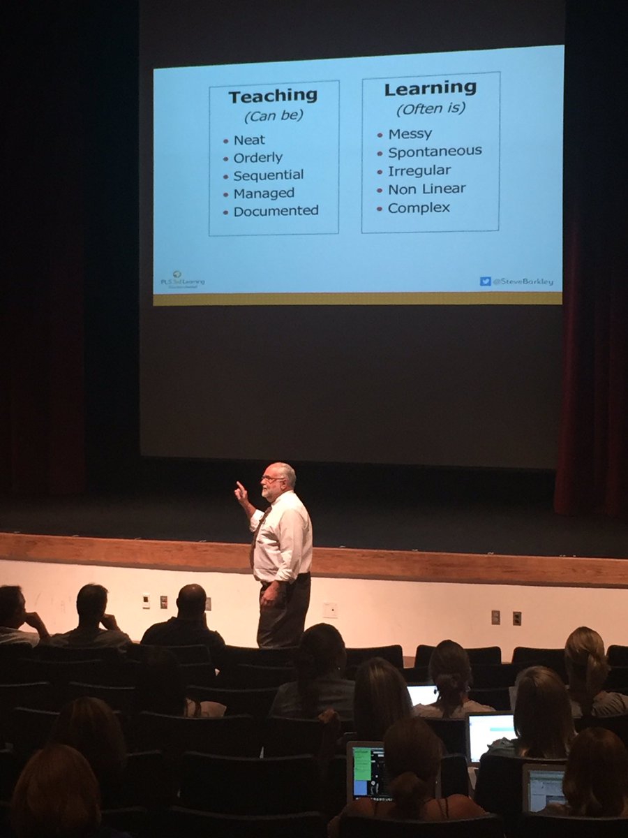 DCSDIT's tweet photo. Steve Barkley talking about the difference between a focus on teaching vs a focus on learning in PLCs. Thoughts? #DCSDcmf https://t.co/PXR0ghXXnQ