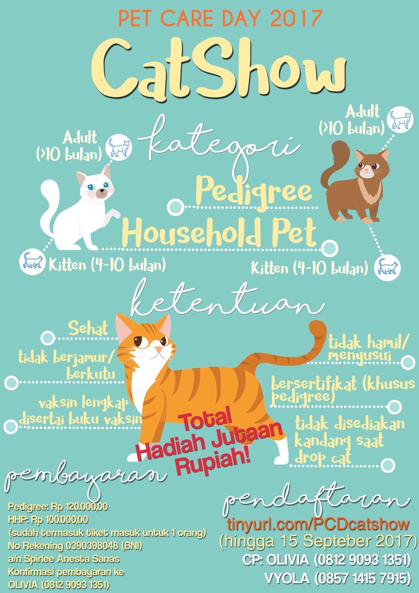 Hello Cat Lovers!😻🐱

The event that you wait finally come!!!🎉🎊

Open registration Cat Show for Pet Care Day 2017📃

So 
What are waiting for?