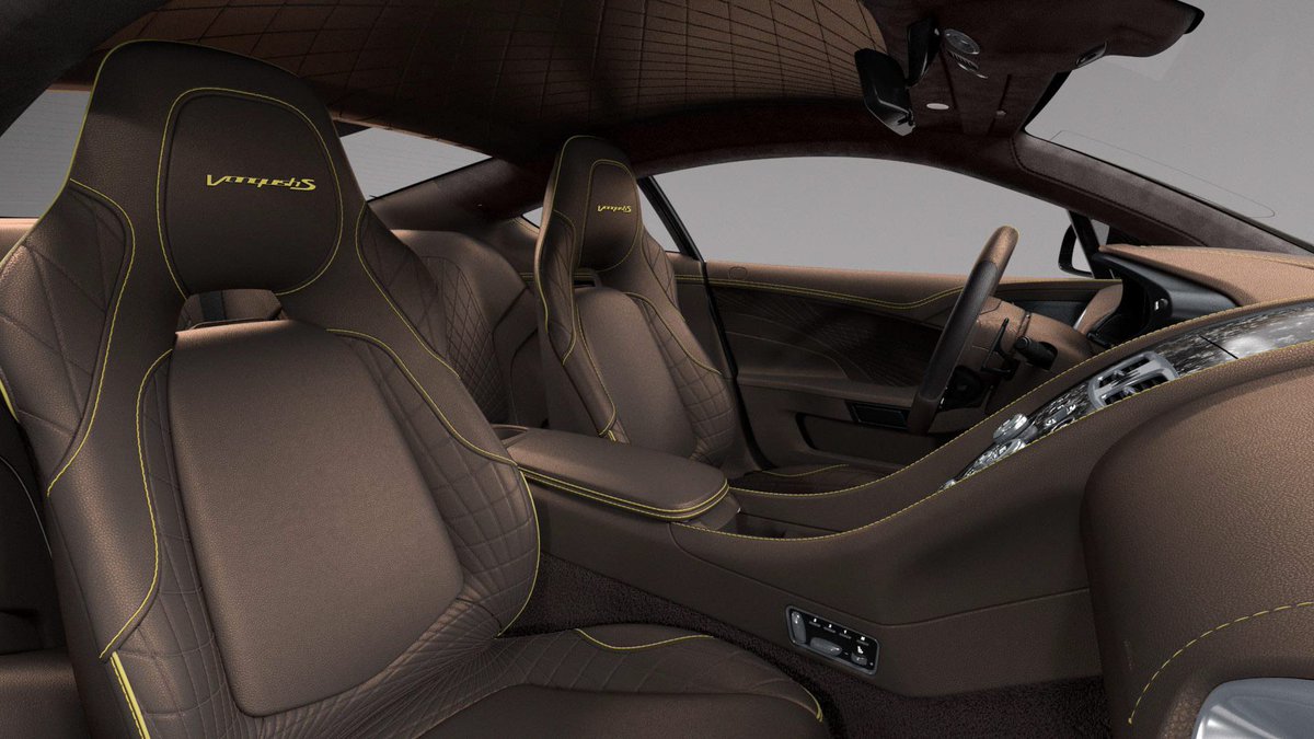 astonmartin's tweet photo. Kopi Bronze with Speed Yellow accents. One of seven specially created designer choices for Vanquish S: https://t.co/uRfMH70VaF https://t.co/jmHi9CF3JB